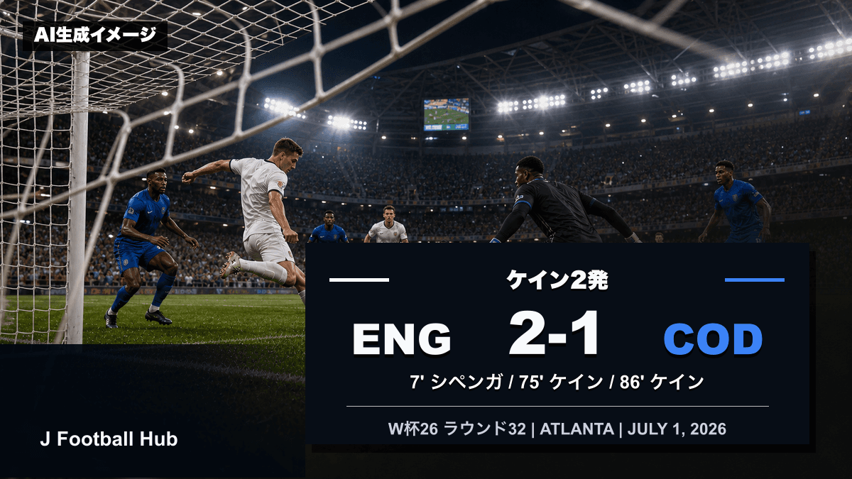 イングランドがDRコンゴに2-1で逆転勝利したW杯26ラウンド32の試合レビュー用サムネイル