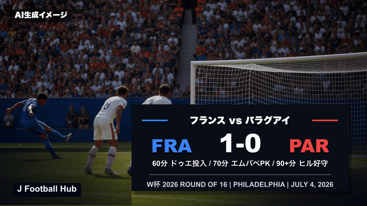 フランスがパラグアイを1-0で下したW杯26ラウンド16のスコア入り試合レビュー用サムネイル
