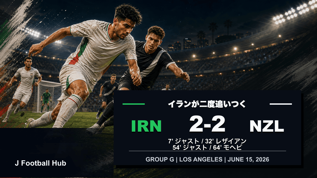 イラン対ニュージーランドが2-2で引き分けたW杯26グループG試合レビュー用サムネイル
