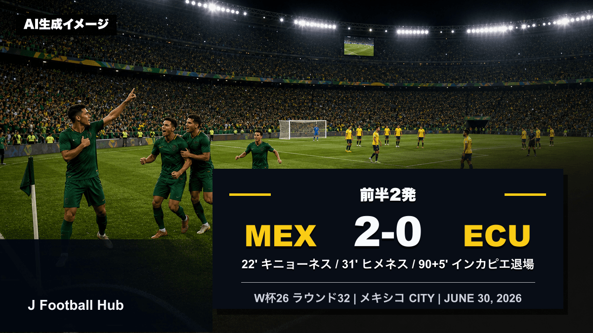 メキシコがエクアドルを2-0で下したW杯26ラウンド32の試合レビュー用サムネイル