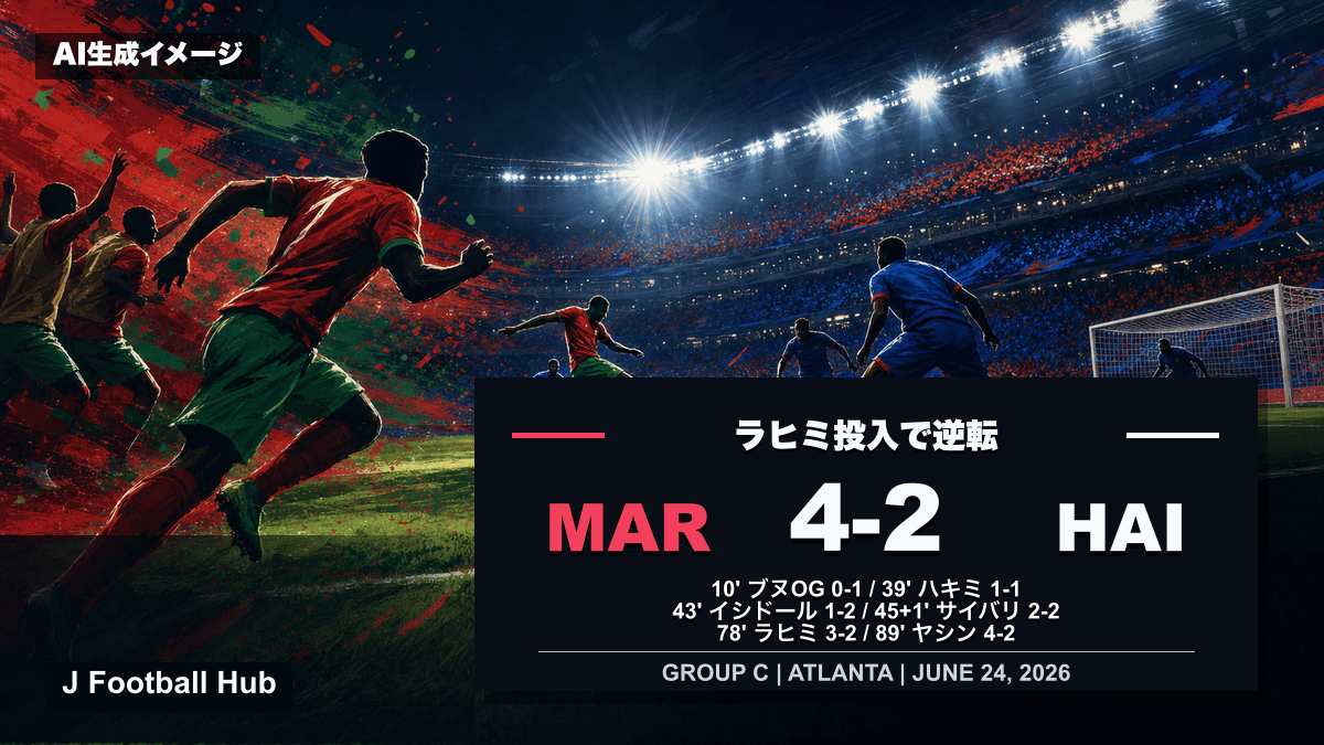 モロッコがハイチに4-2で勝利したW杯26グループC最終節のスコア入り試合レビュー用サムネイル