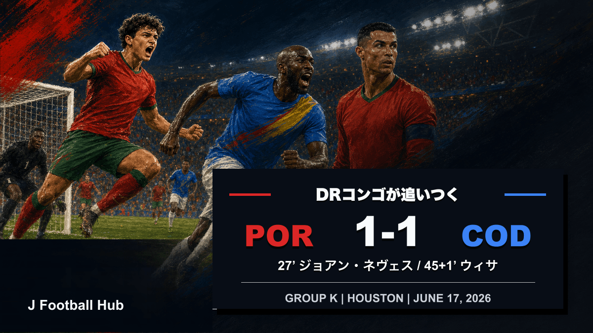 ポルトガル対DRコンゴが1-1で終わったW杯26グループK初戦の試合レビュー用サムネイル