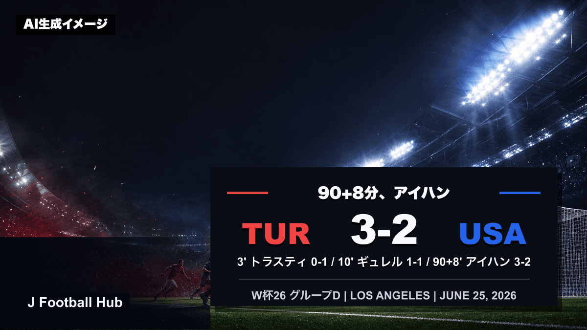 トルコがアメリカに3-2で勝利したW杯26グループD第3節のスコア入り試合レビュー用サムネイル