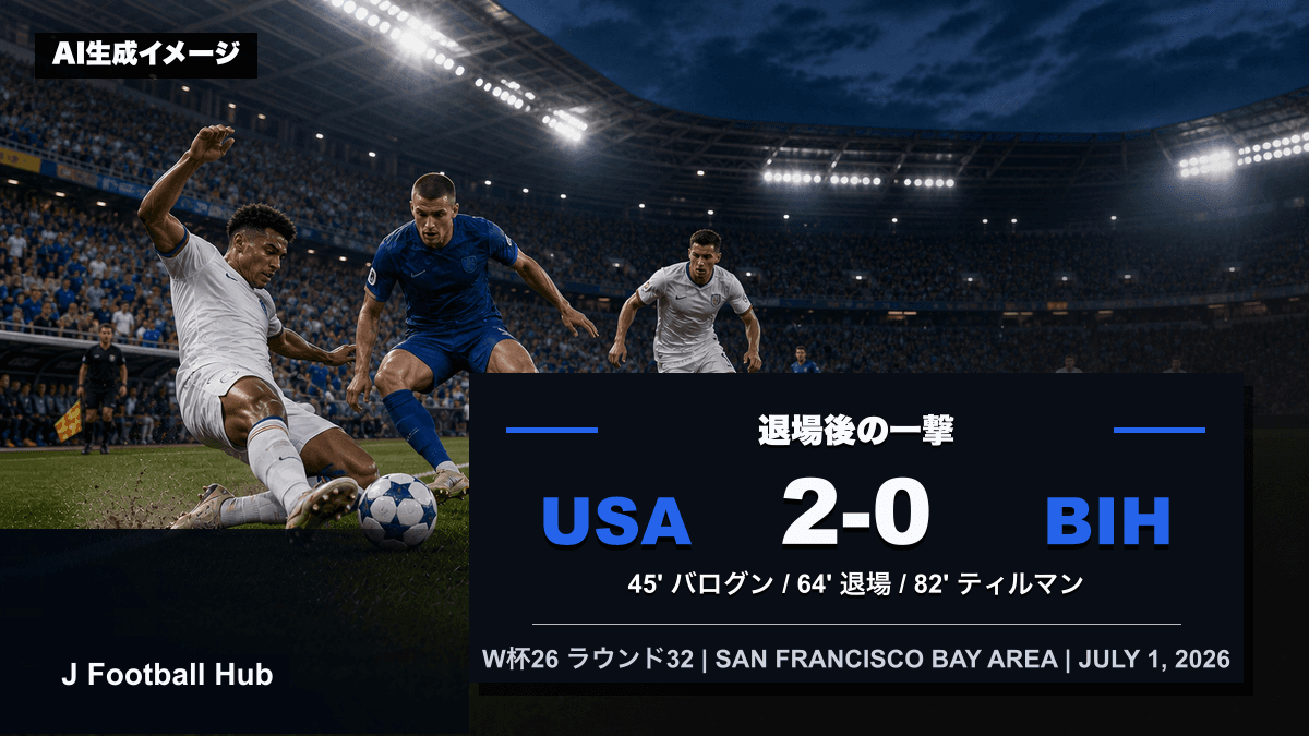 アメリカがボスニア・ヘルツェゴビナを2-0で下したW杯26ラウンド32の試合レビュー用サムネイル