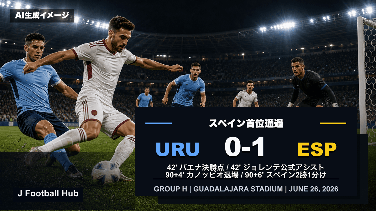 ウルグアイ対スペインが0-1で終わったW杯26グループH試合レビュー用サムネイル