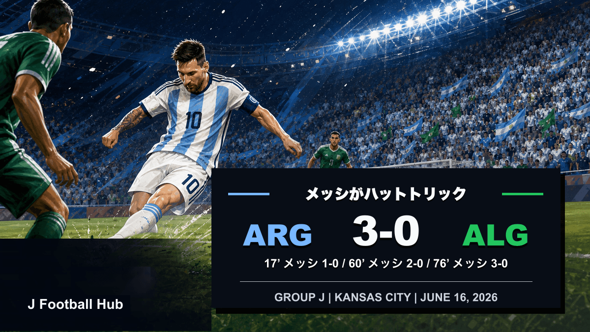 メッシのハットトリックを主題にしたアルゼンチン対アルジェリアのW杯26グループJ試合レビュー用サムネイル