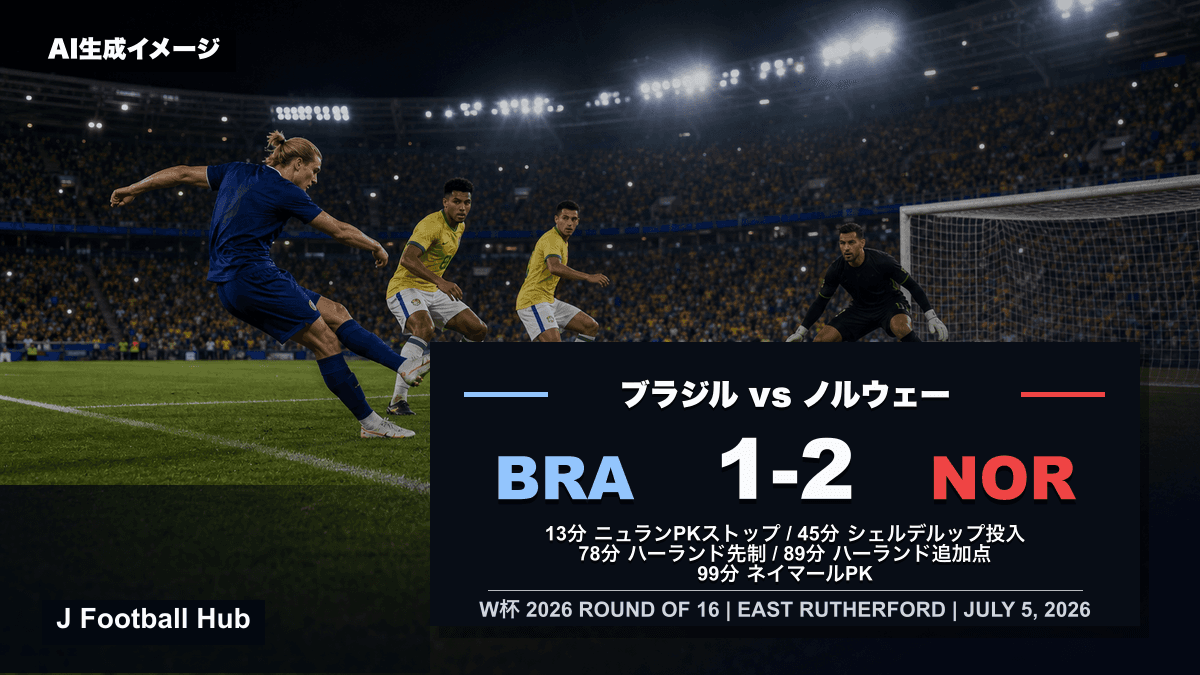 ノルウェーがブラジルを1-2で下したW杯26ラウンド16の試合レビュー用サムネイル