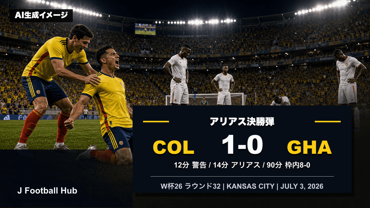 コロンビアがガーナを1-0で下したW杯26ラウンド32の試合レビュー用サムネイル