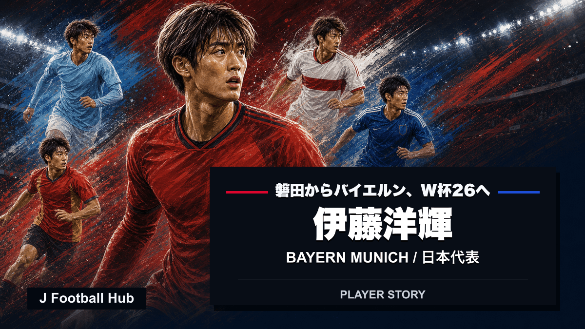 伊藤洋輝がジュビロ磐田、名古屋グランパス、VfBシュトゥットガルト、バイエルン、日本代表へ進む選手ストーリー用サムネイル
