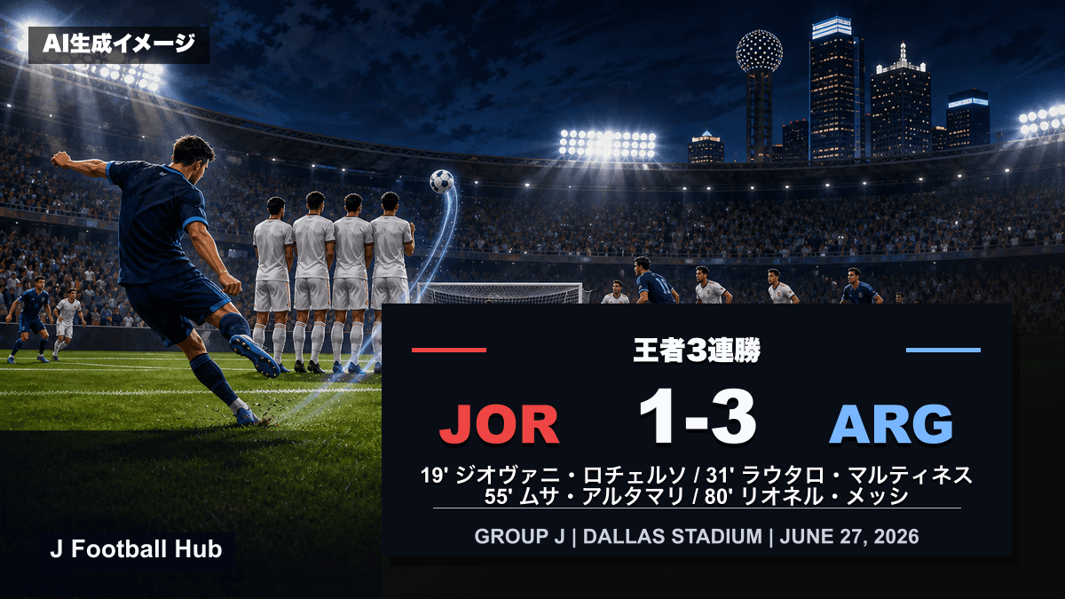ヨルダン対アルゼンチンが1-3で終わったW杯26グループJ試合レビュー用サムネイル