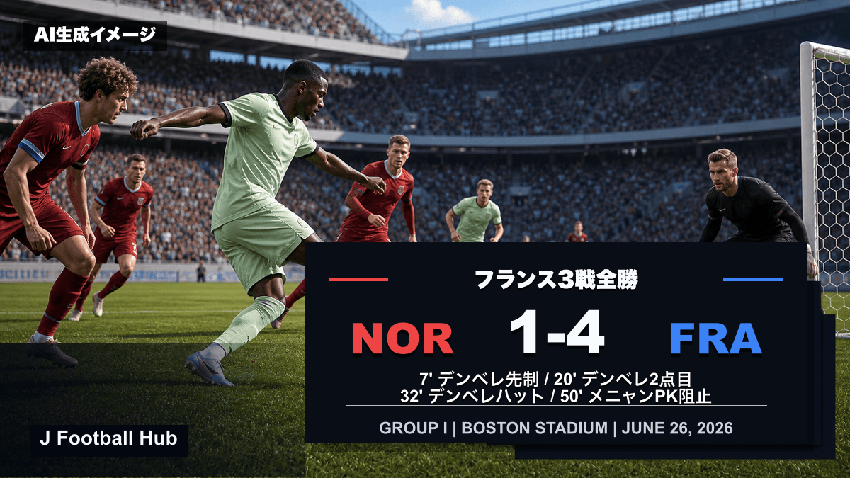 フランスがノルウェーに1-4で勝ったW杯26グループI試合レビュー用サムネイル