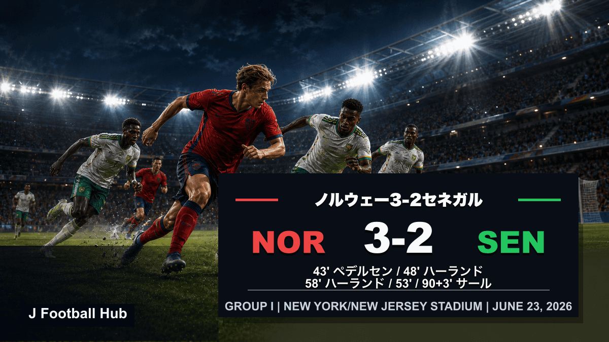 ノルウェーがセネガルに3-2で勝利したW杯26グループI試合レビュー用サムネイル