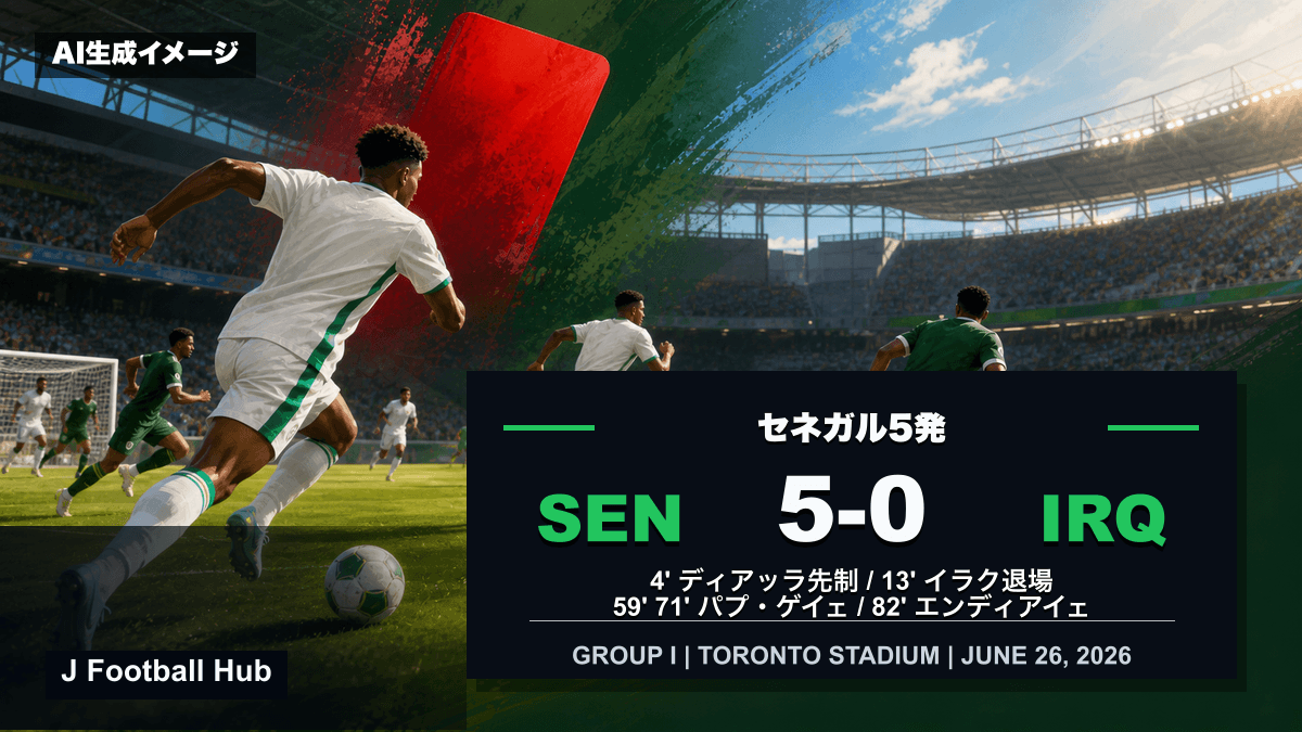 セネガルがイラクに5-0で勝ったW杯26グループI試合レビュー用サムネイル