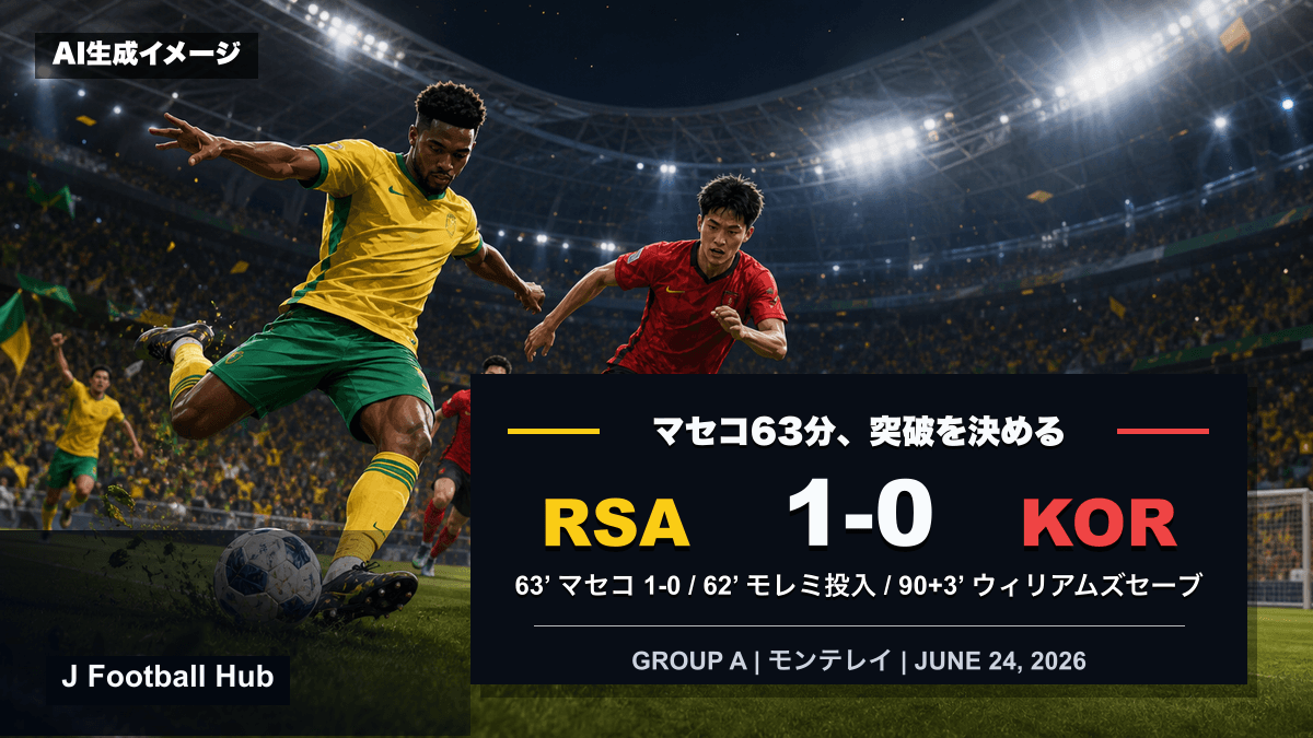 南アフリカが韓国を1-0で下したW杯26グループA第3節のスコア入り試合レビュー用サムネイル